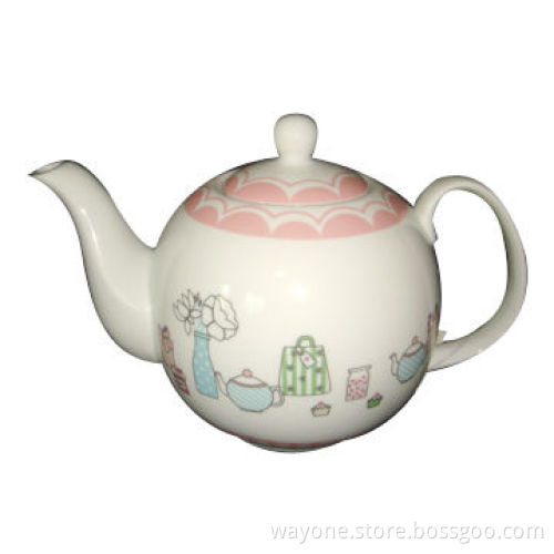 1,000mL Tea Pot with Herbs/Cupcakes/Pink Dots Designs and Fashionable Shape